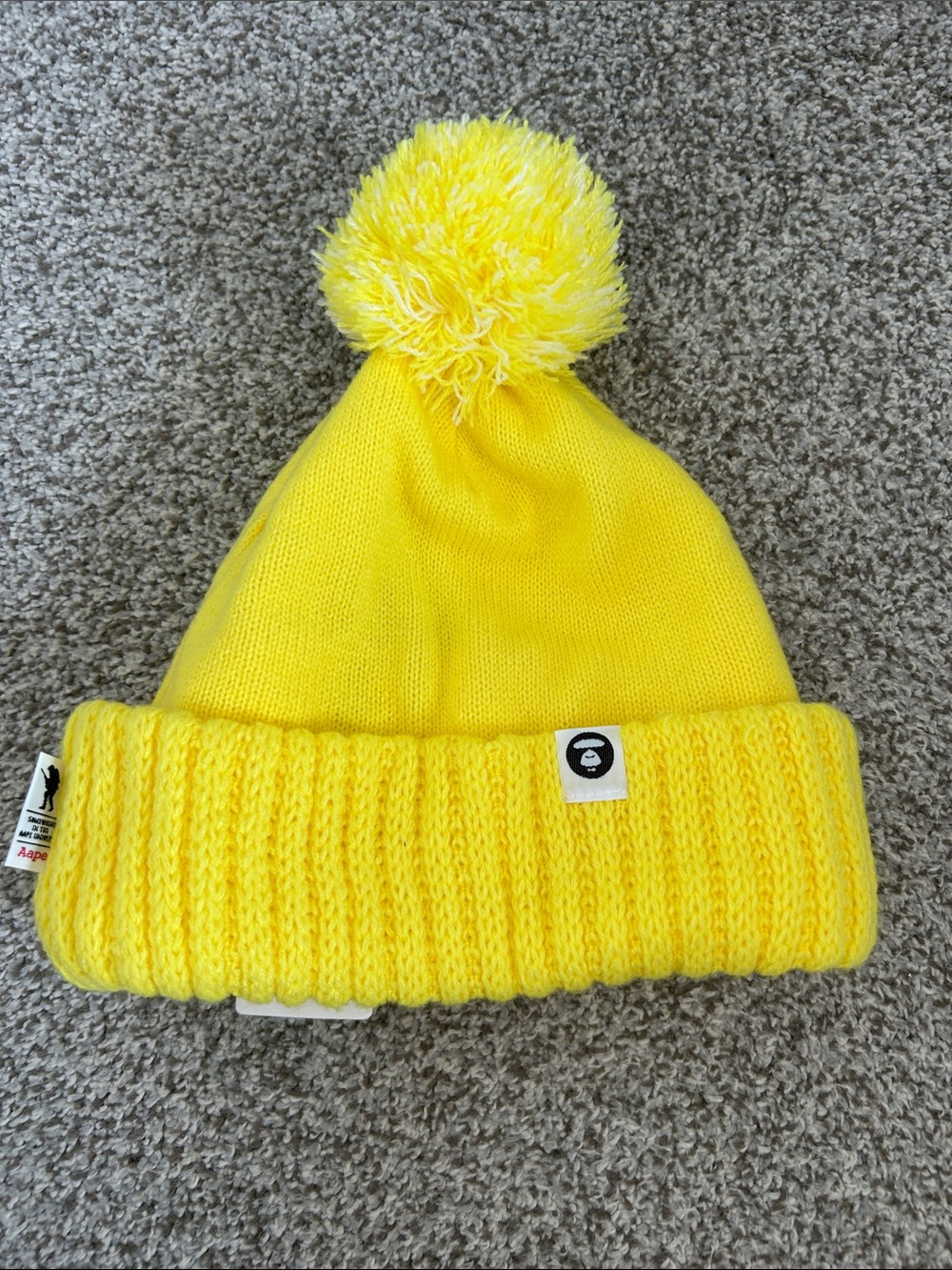 Aape Pom Knit Beanie in Yellow NWT